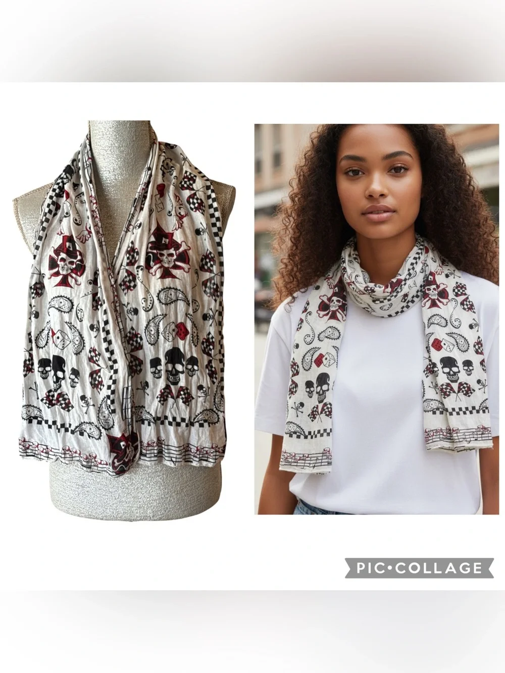 True Love Skull Tattoo Flash Cotton Scarf Rockabilly Biker White Red Black OS